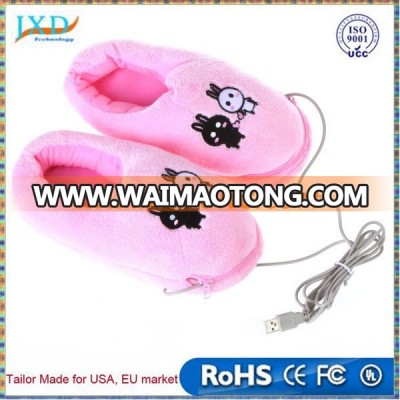 Plush USB Foot Warmer Shoes Soft Electric Heating Slipper Cute Rabbits Pink for Girl Women Gifts